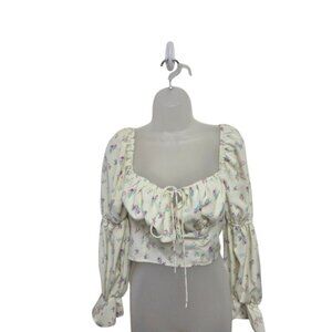 Milk & Honey Floral Crop Top Smocked Long Sleeve Tie Front M